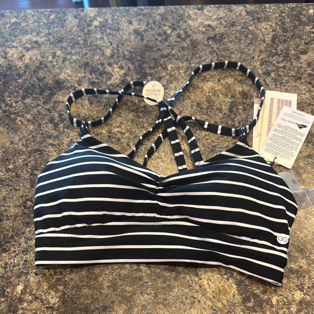 CALIA by Carrie Underwood Black and White Striped Bikini Top